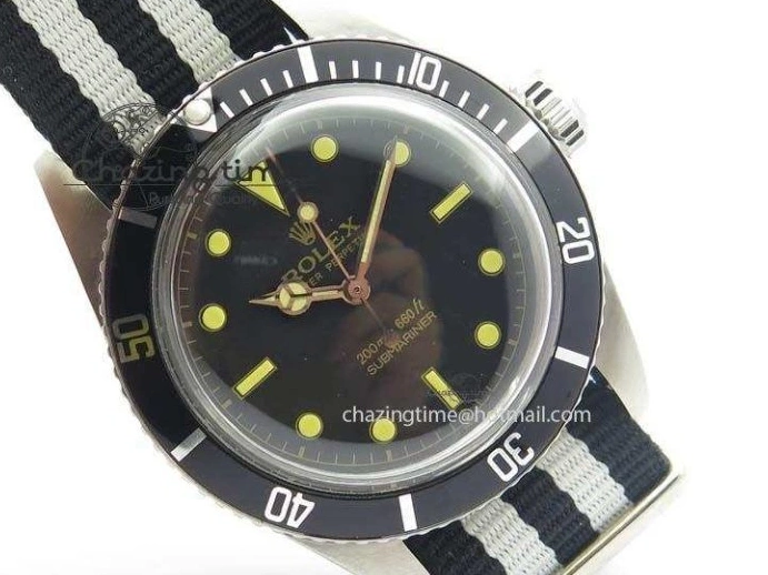 200m 660ft A2836 Nylon On Black Submariner Dial Vintage SS Strap Date No 0123